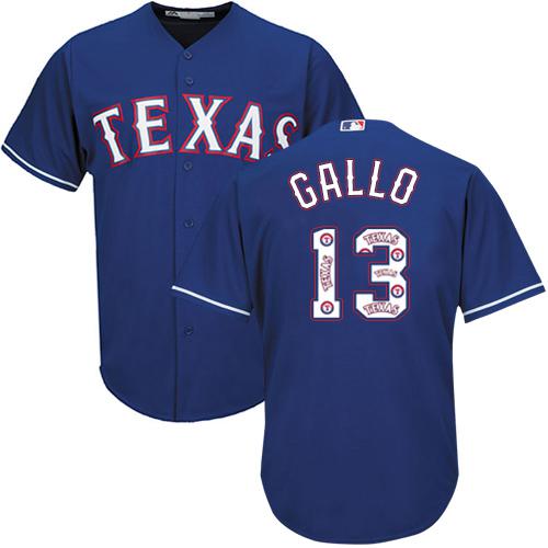 Rangers #13 Joey Gallo Blue Team Logo Fashion Stitched MLB Jersey